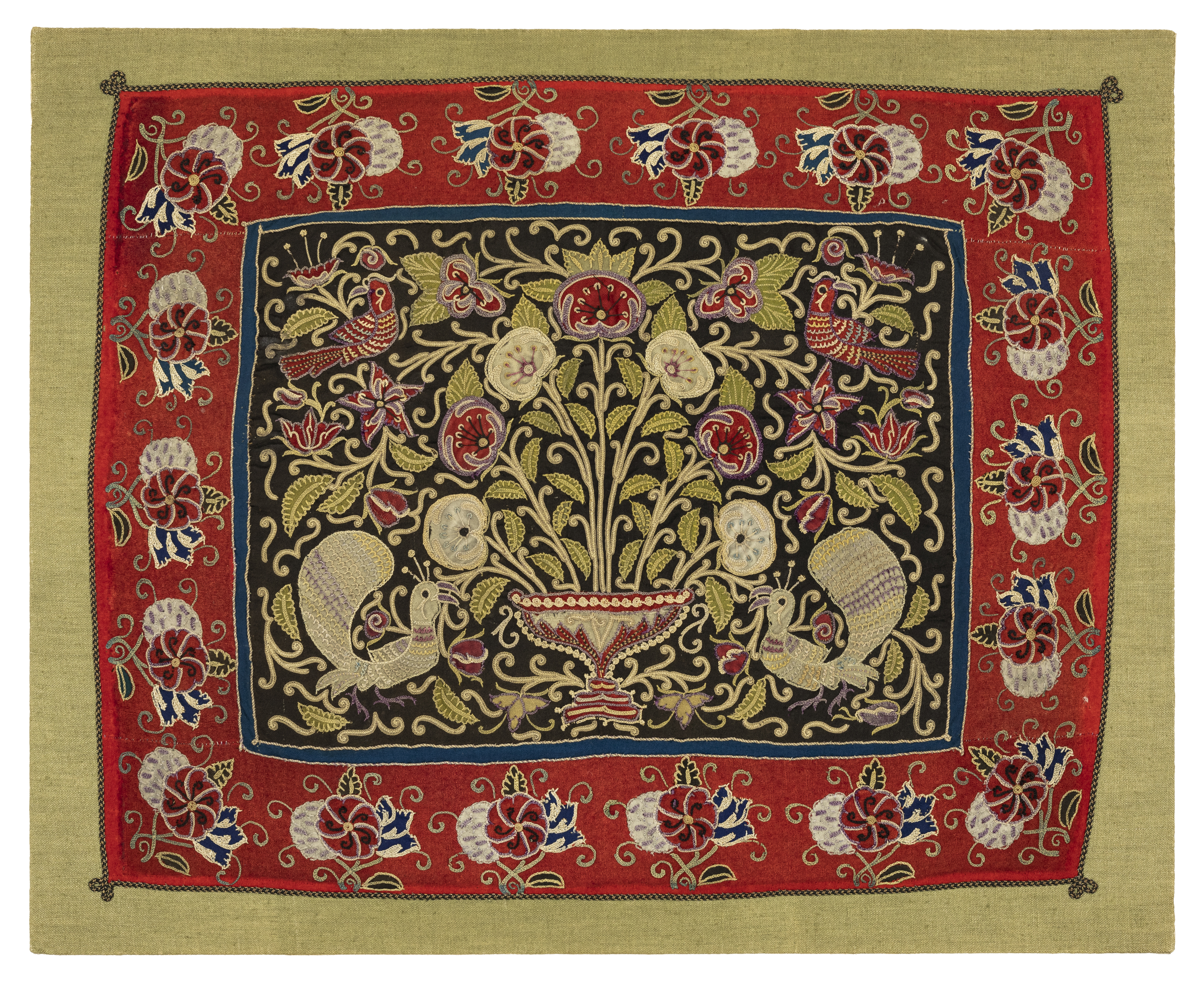 Two embroidered Rescht panels, Rescht, Qajar Southeast Iran, 19th century,   Fine polychrome silk... - Image 2 of 3