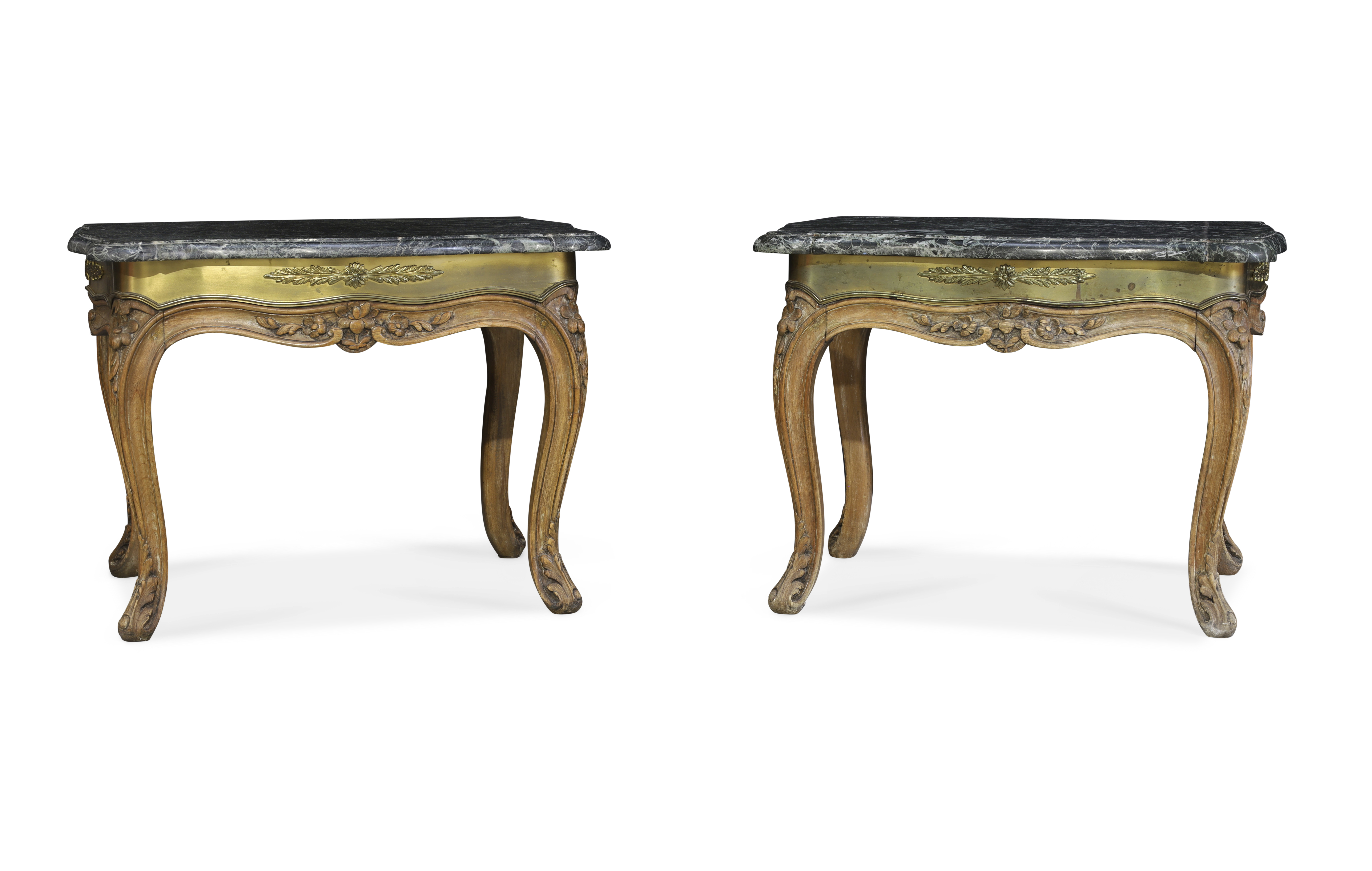 A suite of French walnut low tables, Three 18th century and two 19th century, With verde antico t... - Image 3 of 4