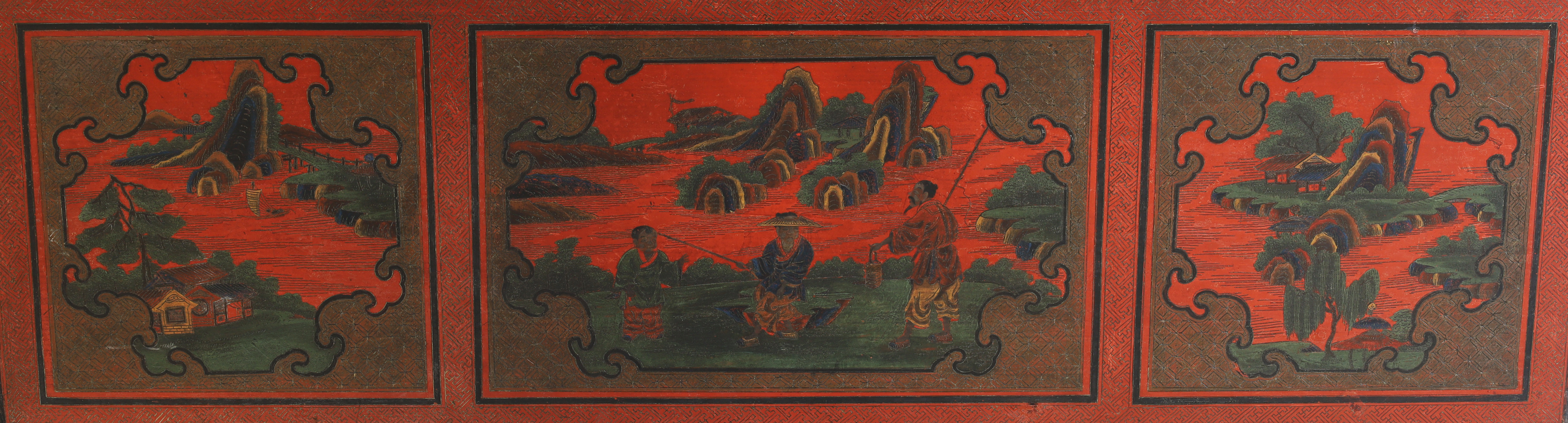 A Chinese red lacquer rectangular table, Late Qing dynasty, The top surface painted and incised w... - Image 3 of 4