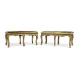 A pair of English giltwood stools, Of Regence style, second quarter 19th century, Carved with aca...