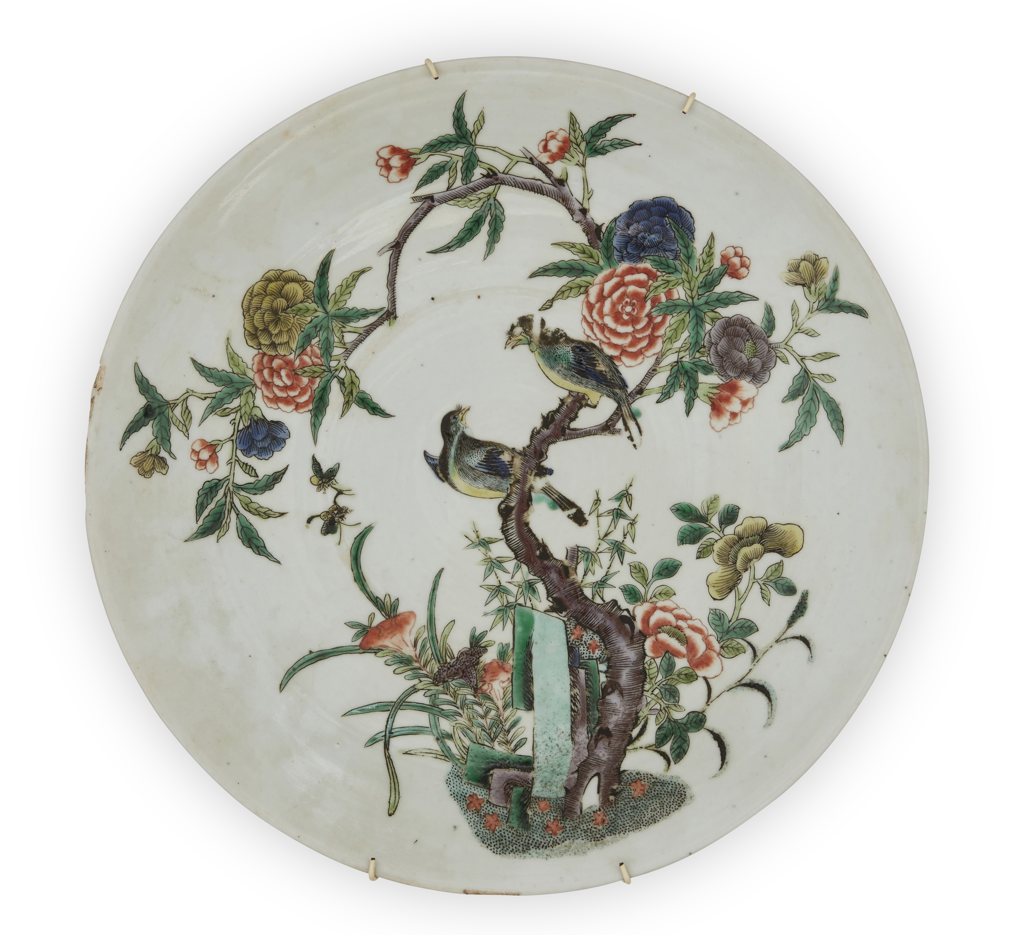 A pair of Chinese famille verte plates, Late Qing dynasty, Painted with birds and foliage, 30cm d... - Image 2 of 3