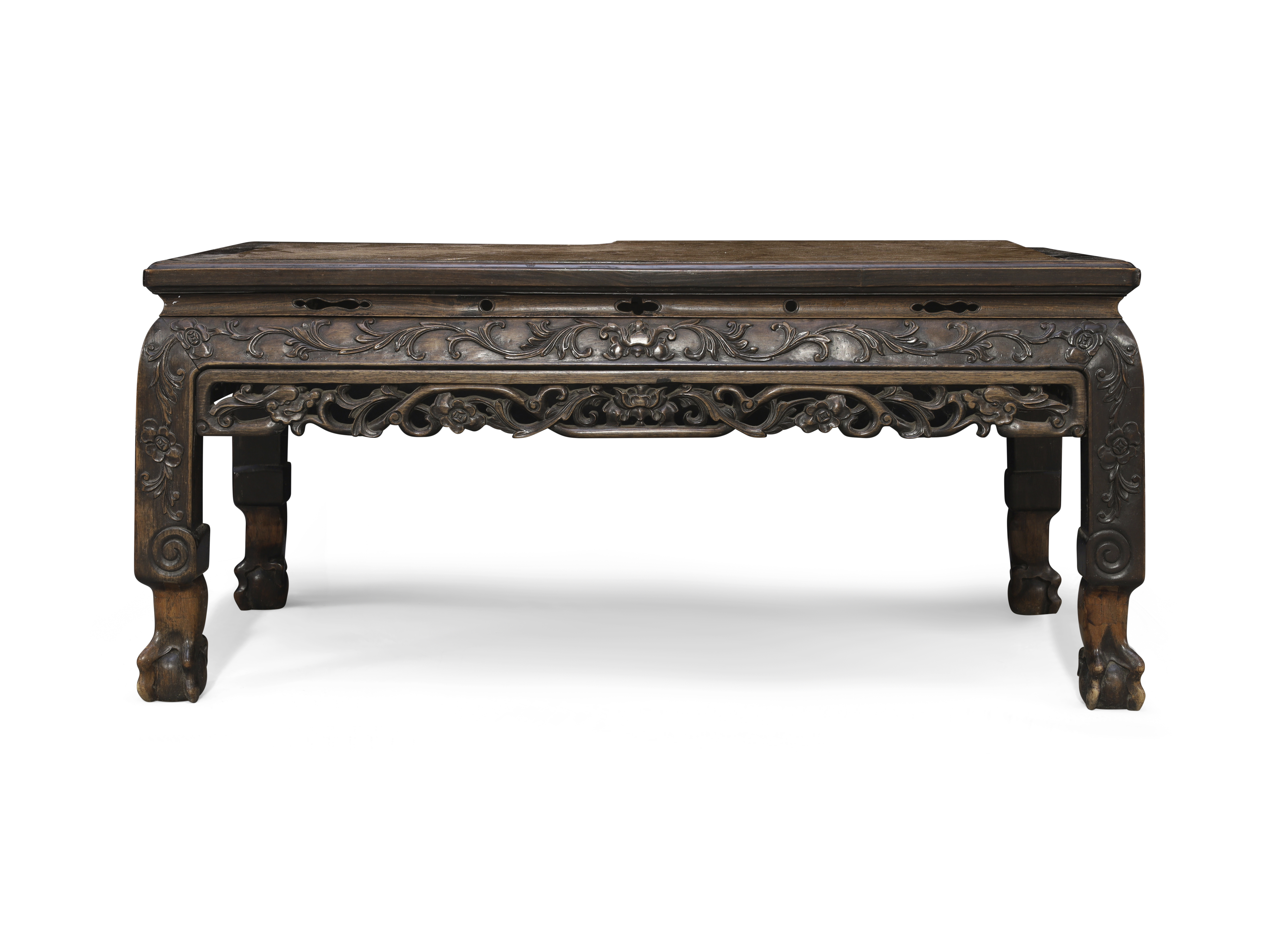 A Chinese hongmu marble inset table, Qing dynasty, Daoguang period, The rectangular top above car... - Image 2 of 3