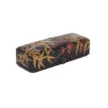 A Japanese lacquer box and cover, Meiji period, Decorated in gold, red, and silver with bamboo an...