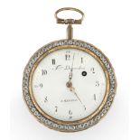 Frères DeRoches, Geneva, a gilt metal, enamel and paste set open face pocket watch, C.1780, Full ...
