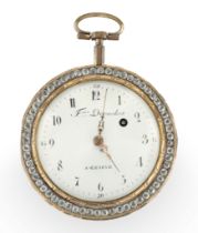 Frères DeRoches, Geneva, a gilt metal, enamel and paste set open face pocket watch, C.1780, Full ...