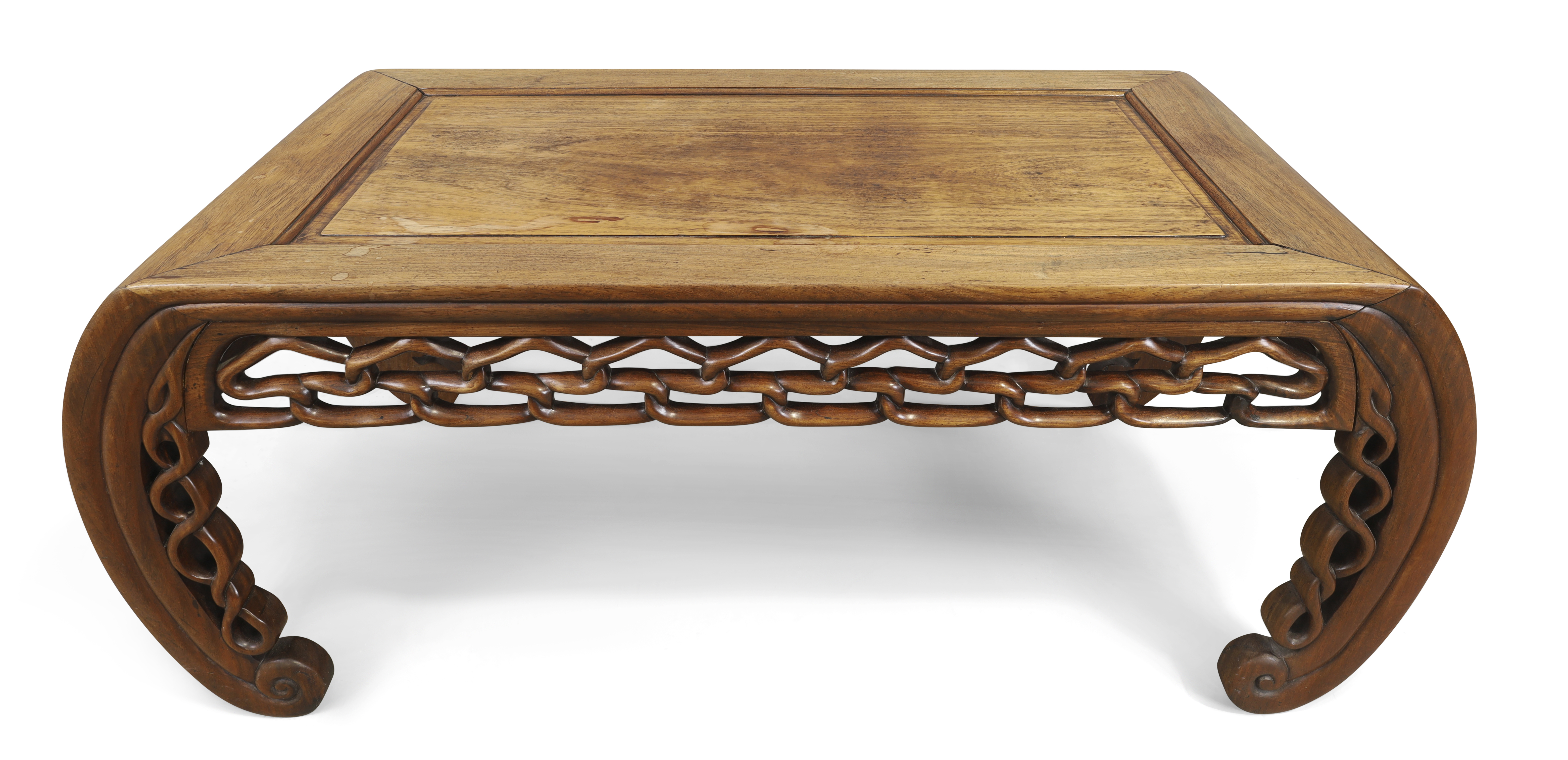 A Chinese hongmu low table, kang, Late Qing dynasty, With pierced frieze raised on curved scroll ... - Image 3 of 3