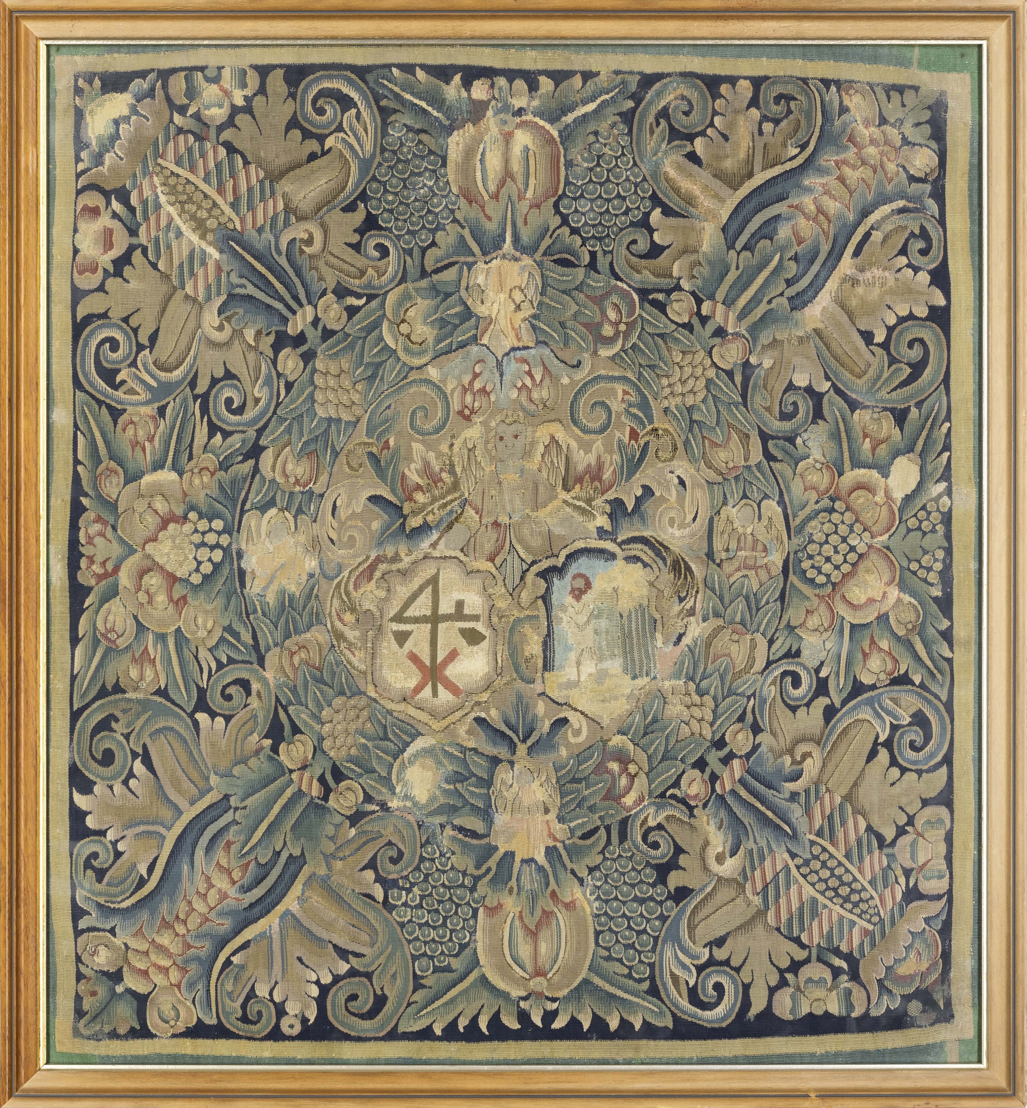 A North German armorial tapestry panel,  Mid-17th century,  Woven in wools and silks, with an ang... - Image 2 of 2