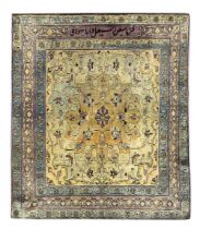 A Persian silk Kashan mat, Signed, last quarter 19th century, The central field with floral desig...