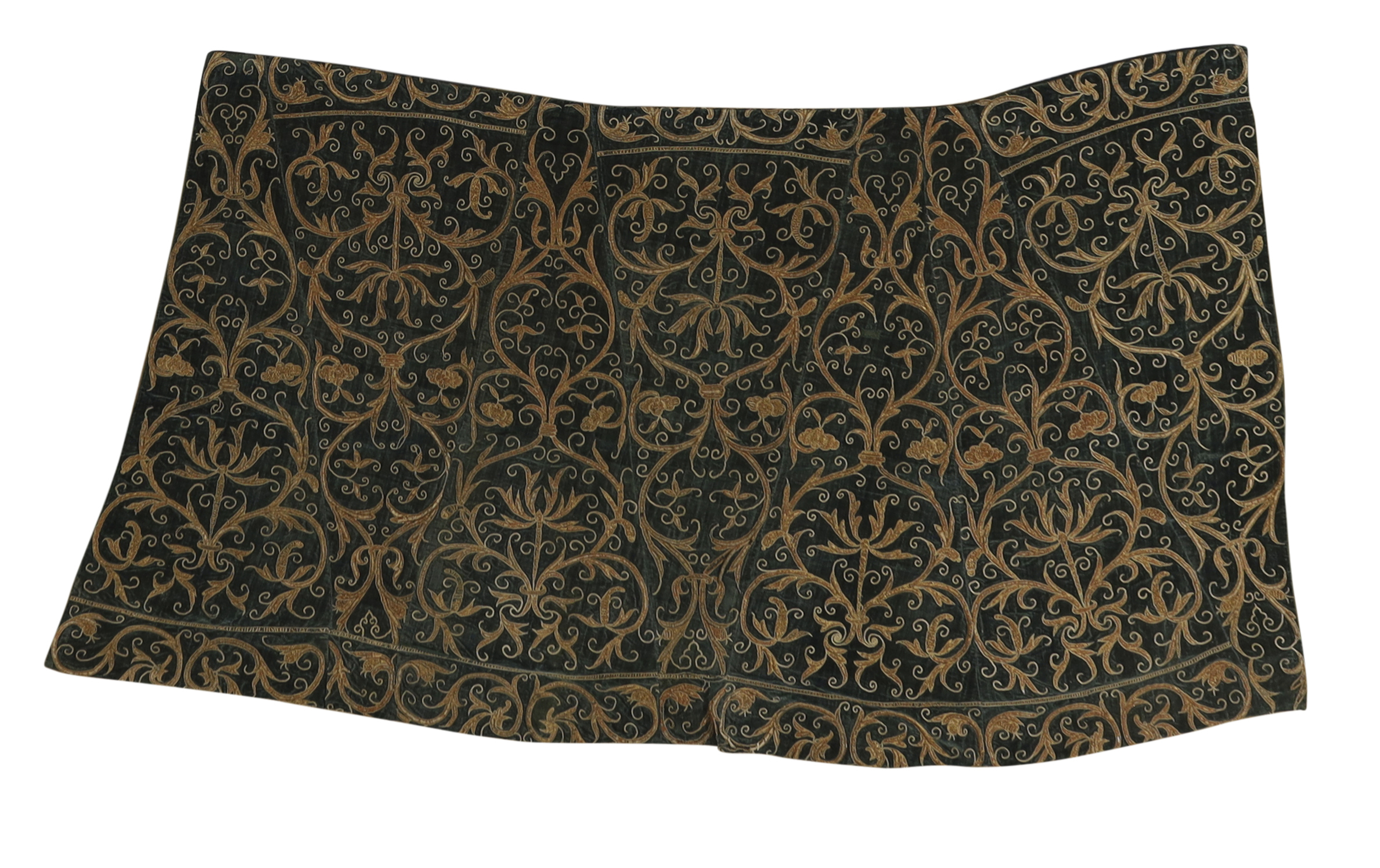 An Italian velvet and metal thread embroidered canopy fragment,  18th century,  Reassembled into ...