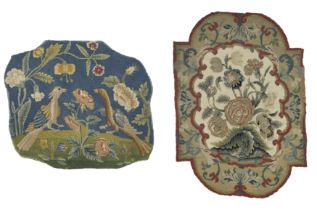 Two French needlepoint fragments, 18th century, Worked in wools and silks, comprising: an example...