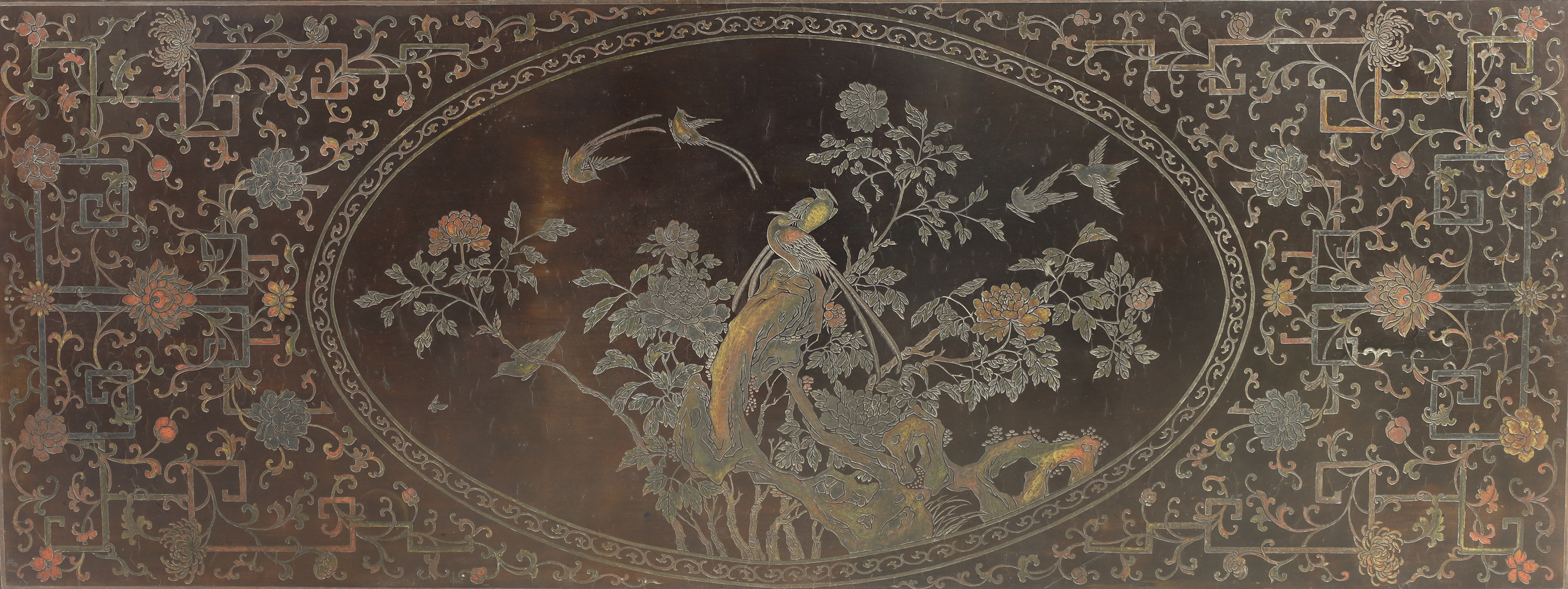 A rare and large Chinese carved black lacquer painting table, 18th century, Decorated to the top ... - Image 3 of 4