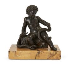 A French bronze model of the infant Hercules, Early 19th century, Modelled seated wrestling two s...