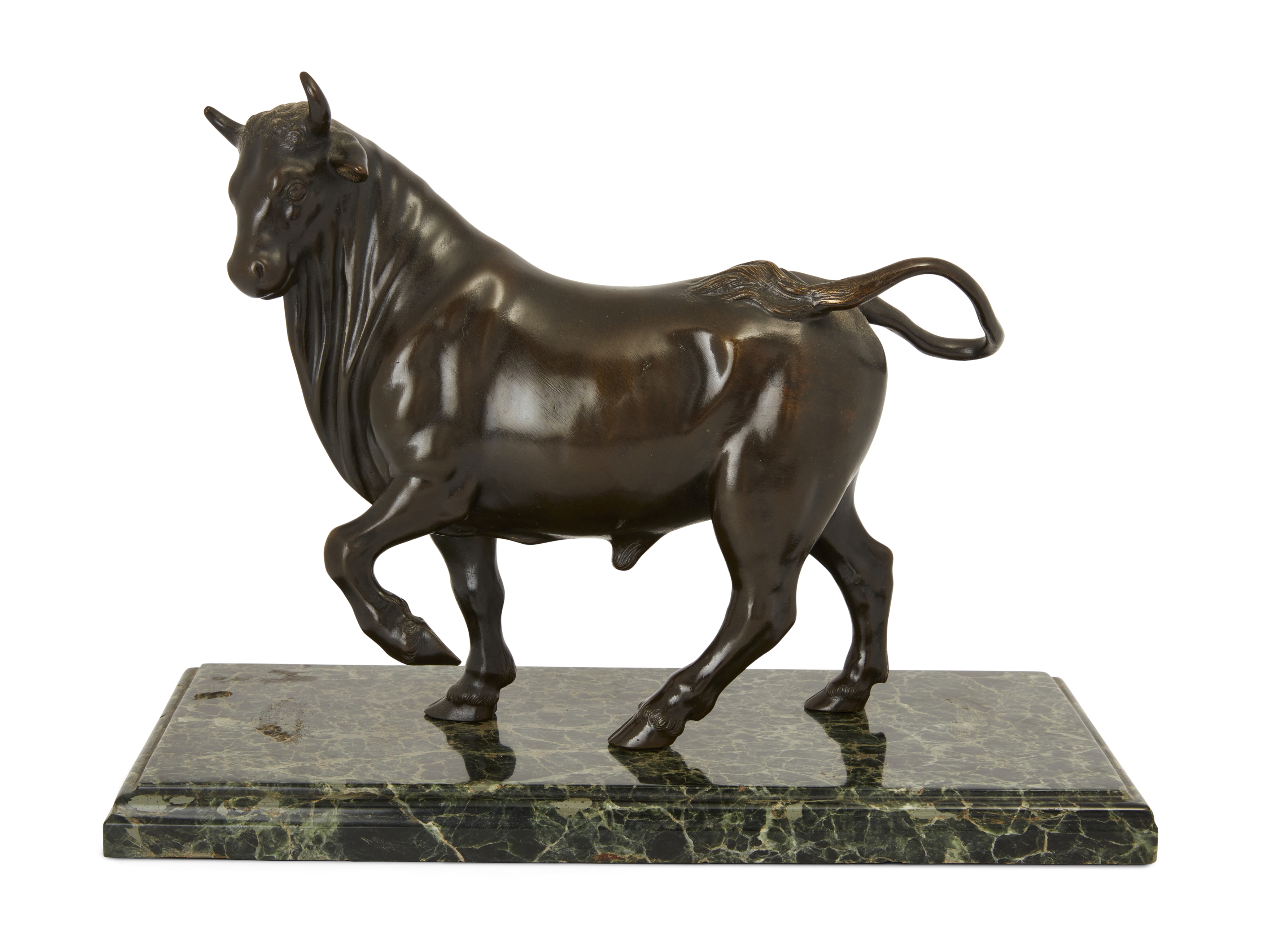 After Giambologna, Italian, 1529-1608, a bronze model of a pacing bull, Late 19th century, On a l...