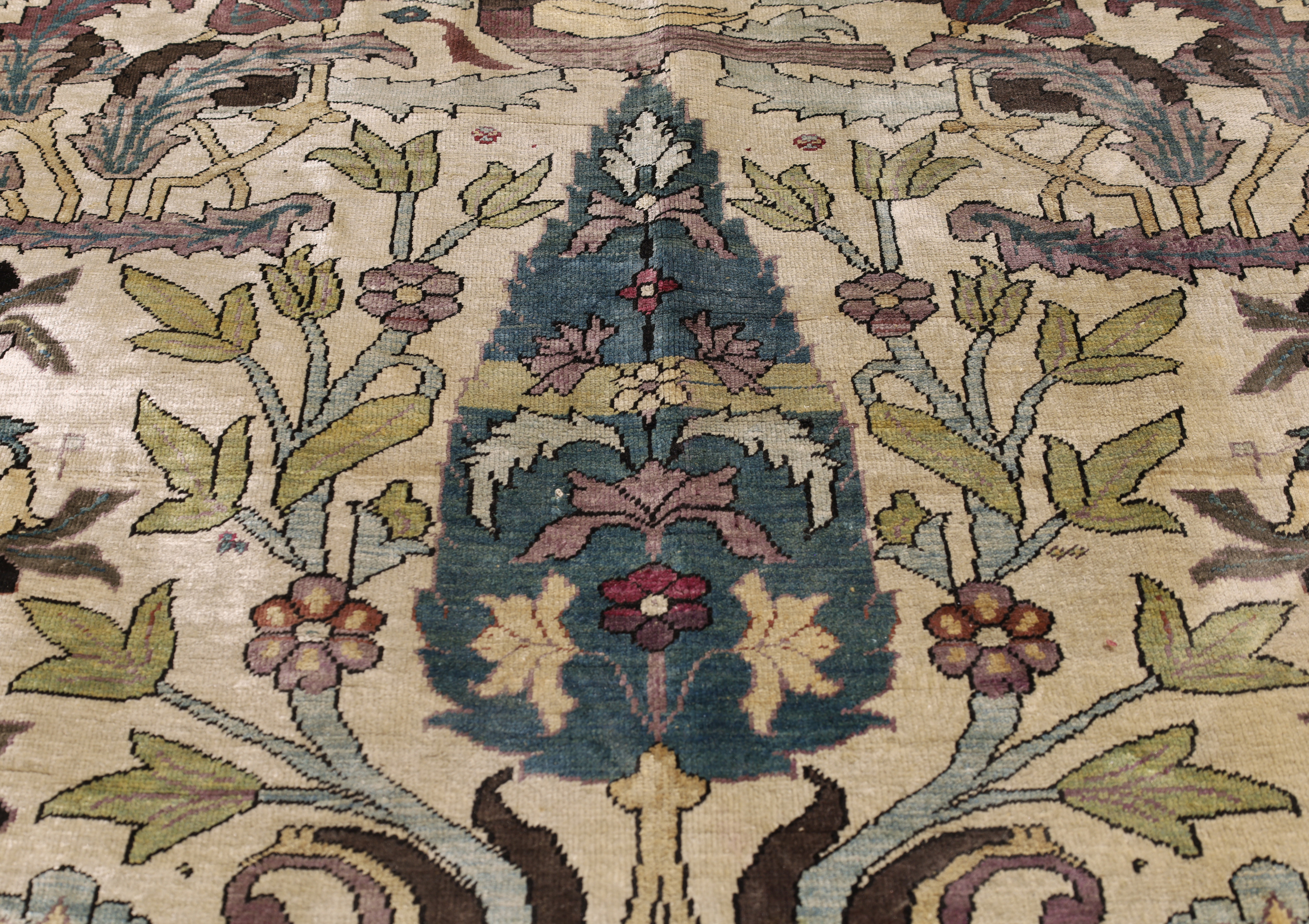 A Persian silk Fereghan rug fragment, Last quarter 19th century, With geometric floral design, on... - Image 3 of 4