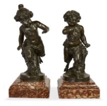 After Claude Michel, called Clodion, French, 1738-1814, a pair of French bronze models of child f...