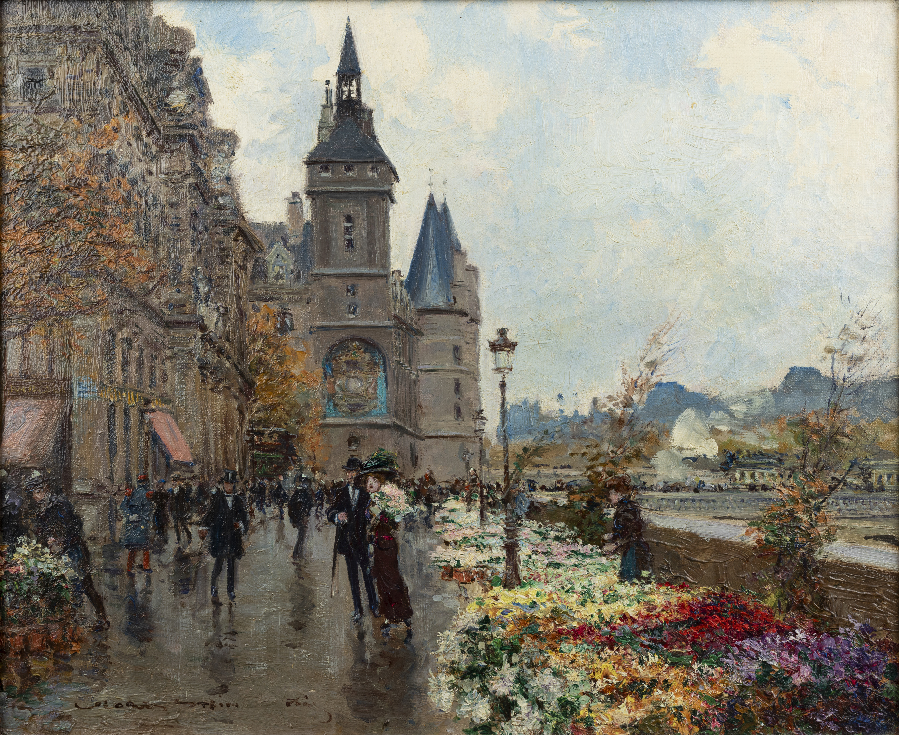 Georges Stein, French 1864-1917, Flower market, Quai de l'Horlage, Paris,  Oil on canvas, signed ... - Image 2 of 3