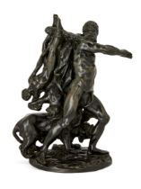 An Italian bronze group of Hercules and Cerberus, Late 19th century, Depicted standing with two f...