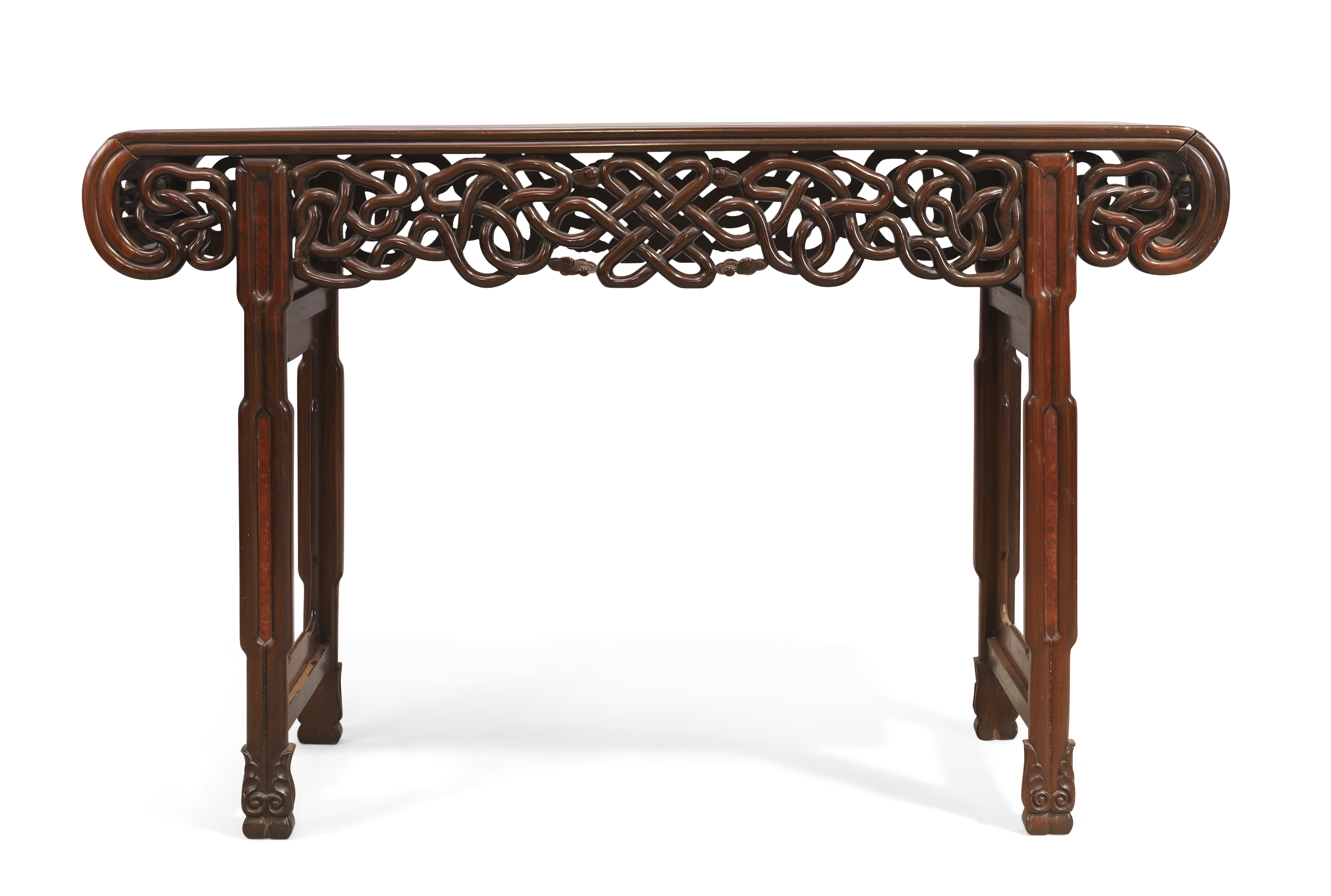 A Chinese rosewood scroll table, Qing dynasty, Daoguang period, The rectangular top above reticul... - Image 2 of 4