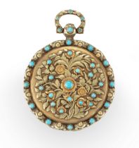 Viner & Co., New Bond Street, an 18ct three colour gold and turquoise open face pocket watch,  Lo...