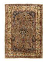 A Persian silk Heriz rug, Second half 19th century,  The central field with floral medallion surr...