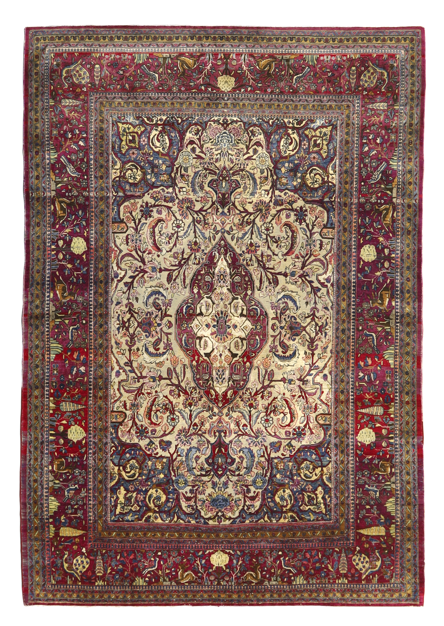 A Persian silk Kashan rug, First quarter 20th century,  The central field with floral medallion s...