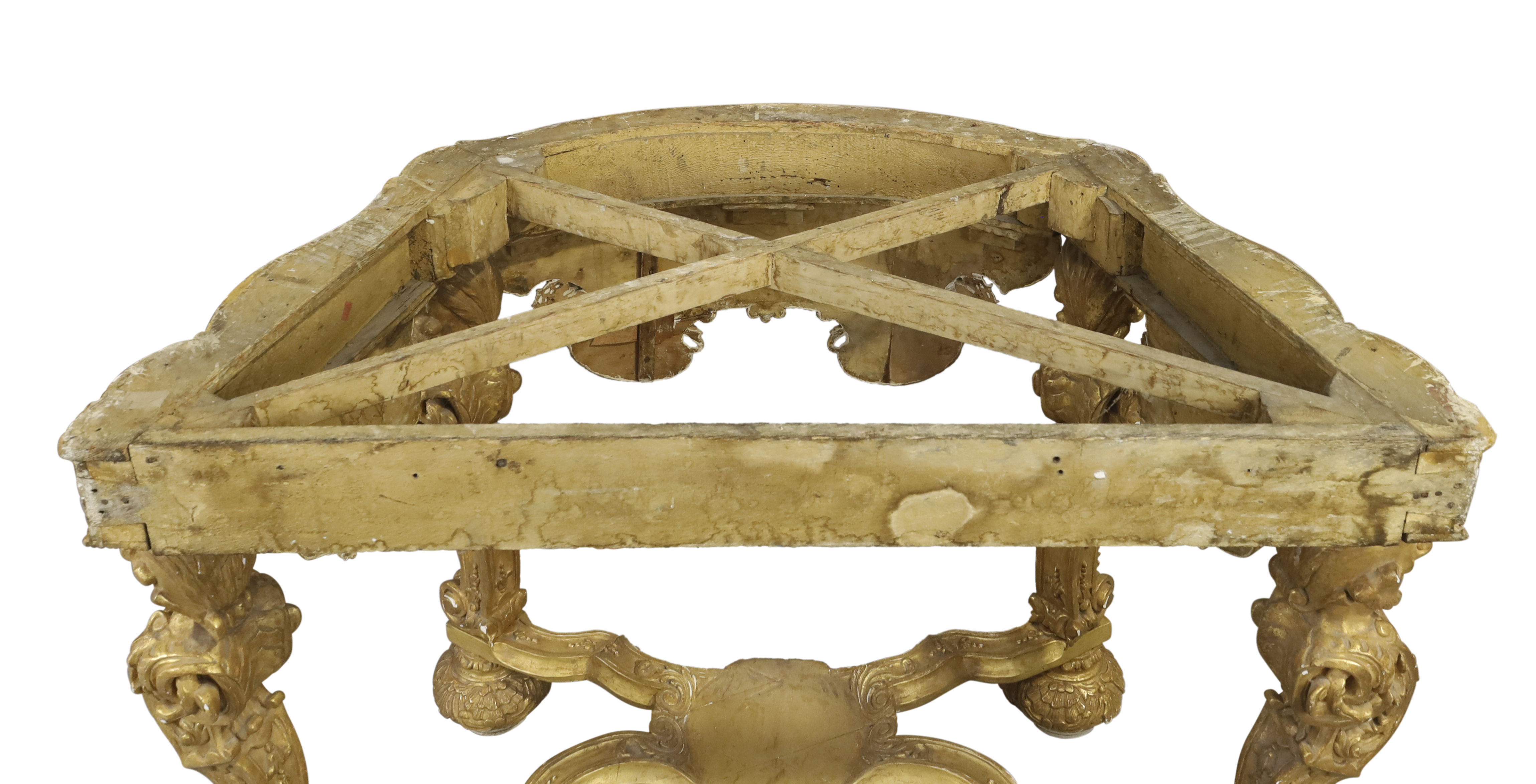 A pair of Dutch giltwood console tables, In the Manner of Daniel Marot, first quarter 18th centur... - Image 4 of 6