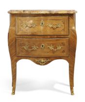 A French kingwood bombe commode, Of Louis XV style, last quarter 19th century, With shaped marble...