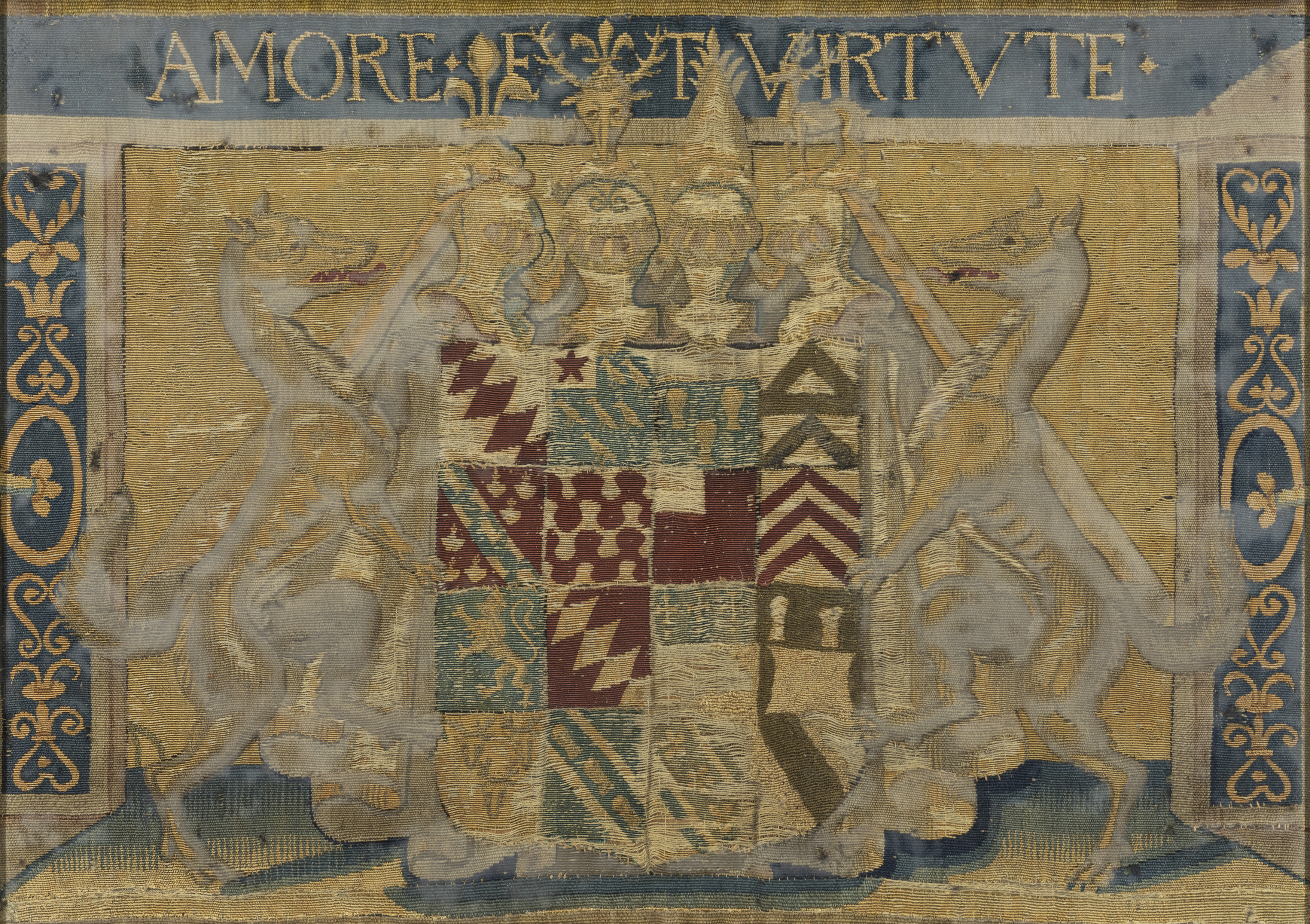 An English armorial tapestry fragment bearing the Coat of Arms of the Raleigh family, Late 16th /...
