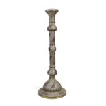A silver inlaid brass mosque lampstand, Syria, late 19th century / early 20th century,  On circul...