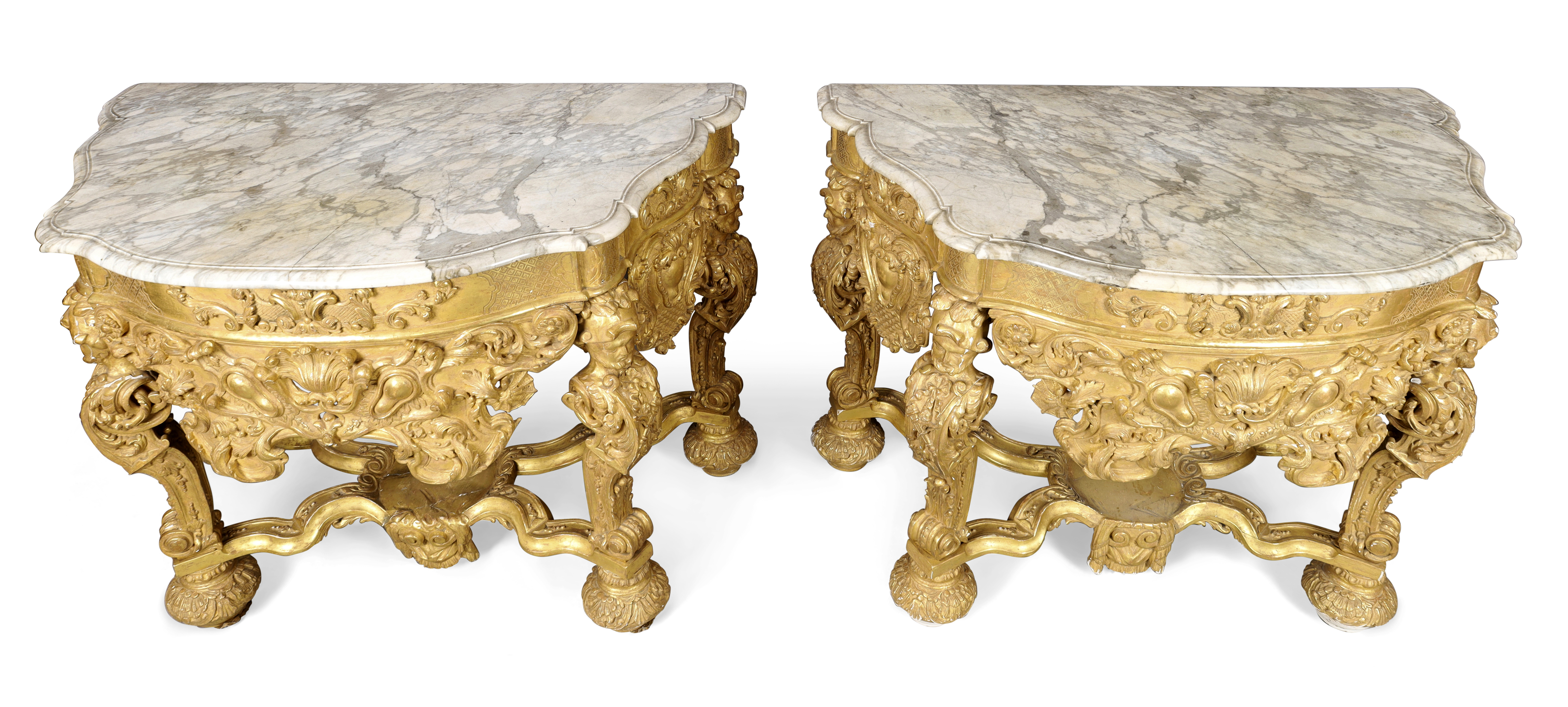 A pair of Dutch giltwood console tables, In the Manner of Daniel Marot, first quarter 18th centur... - Image 2 of 6