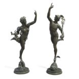 After Giambologna, Italian, 1529-1608, a pair of large bronze figures of Mercury and Fortuna, Nea...