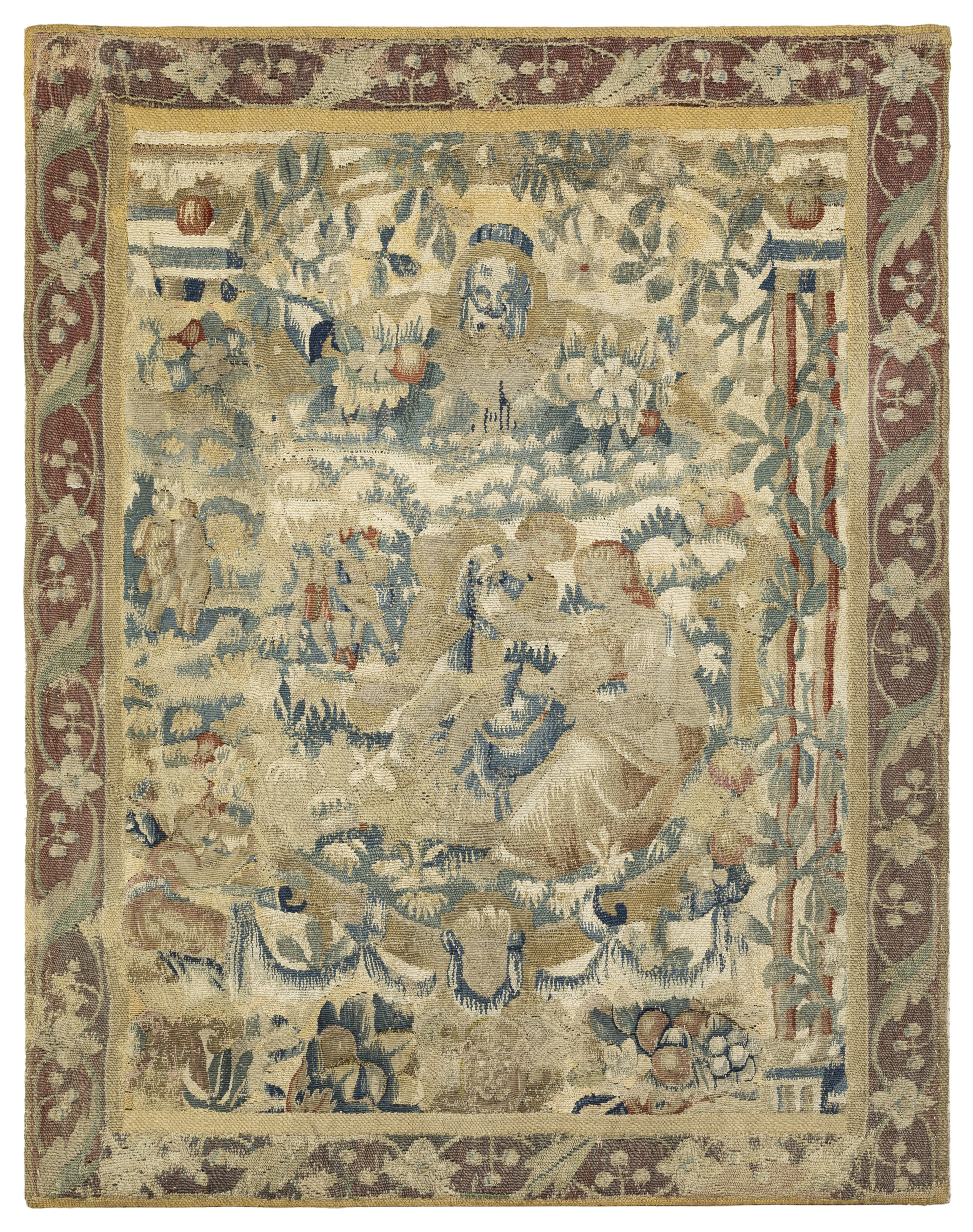 A Flemish biblical tapestry fragment, 17th century, Woven in wools and silks, depicting Samson an...
