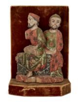 A Spanish polychrome wood model of two figures, possibly Nicodemus and Joseph of Arimathea, Of Go...