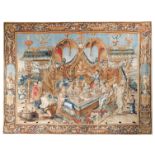 A fine and rare Berlin Chinoiserie tapestry of ‘The Emperor’s Banquet’ from the Grossmogulenfolge...