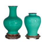 Two Japanese emerald green cloisonné-enamel baluster vases, By the Ando Jubei Company, Showa peri...