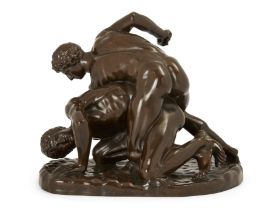 A French bronze model of The Wrestlers, After the Antique, late 19th century, Depicting two nude ...