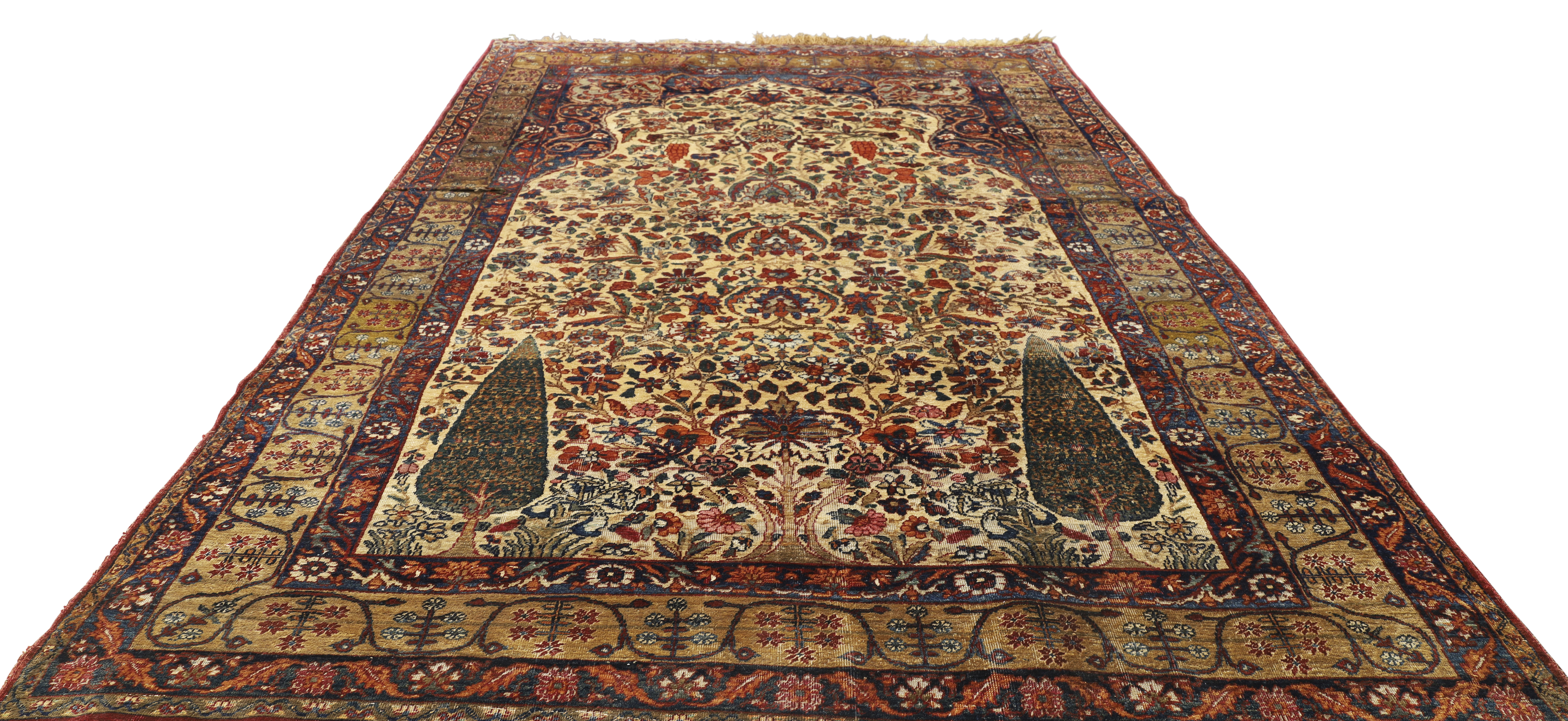 A Persian silk Kirman rug,  Third quarter 19th century, The central field with stylised tree desi... - Bild 2 aus 4