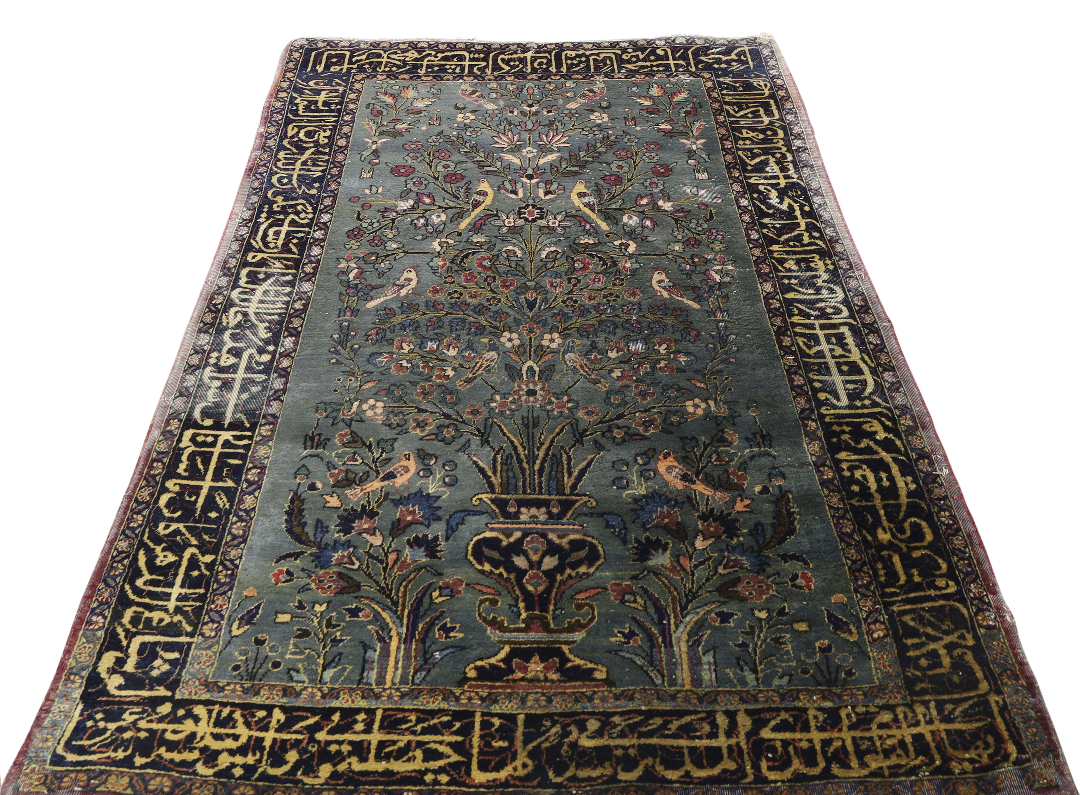 A pair of Persian silk Kashan rugs, Last quarter 19th century, The central field with a vase of f... - Image 2 of 4