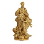 After Guillaume Coustou, French, 1677-1746, a large French gilt-bronze model of Marie Leczinska, ...