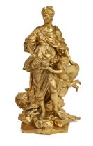 After Guillaume Coustou, French, 1677-1746, a large French gilt-bronze model of Marie Leczinska, ...