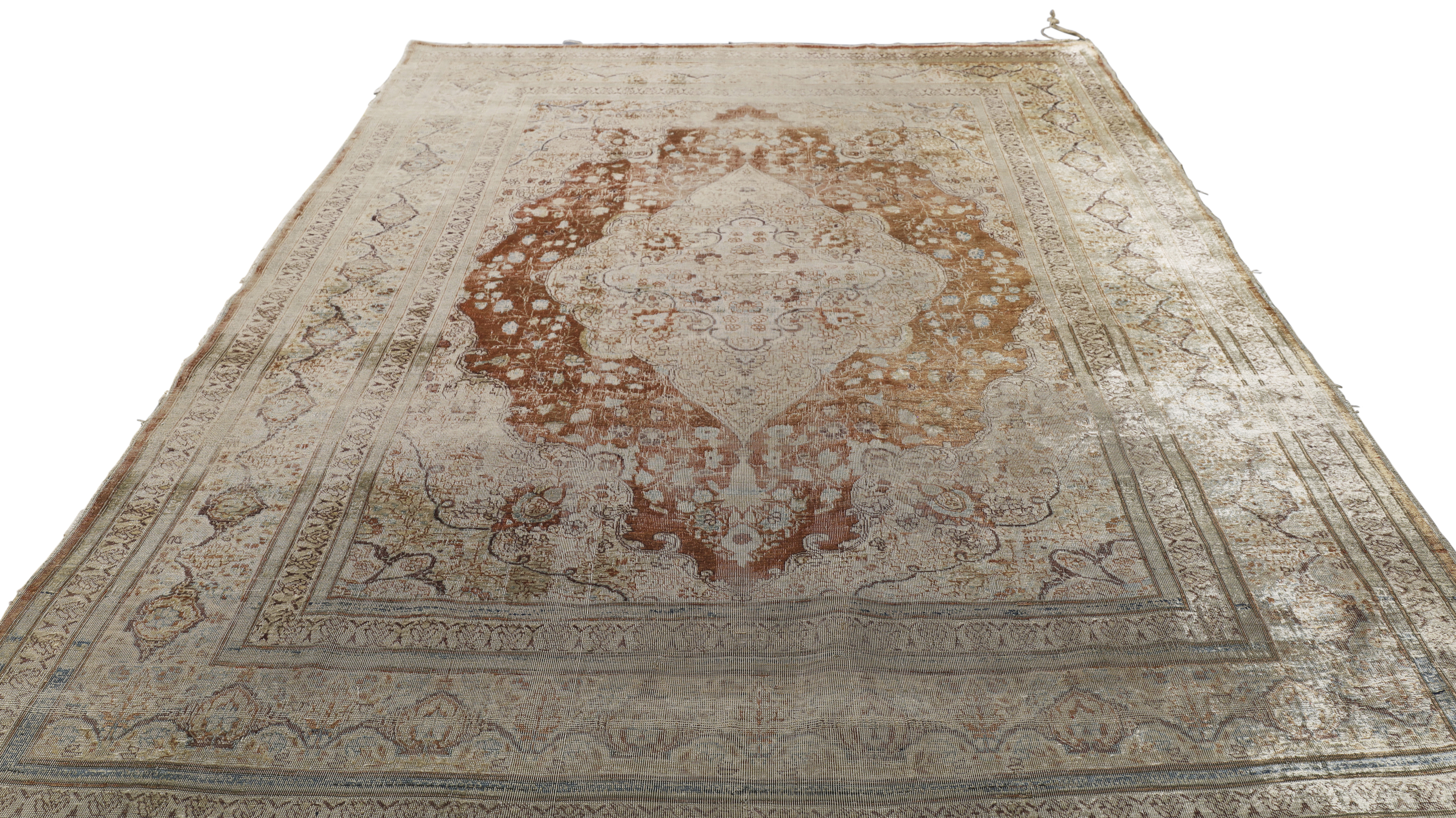 A Persian silk Tabriz rug, Last quarter 19th century,  The central field with floral medallion su... - Image 2 of 4