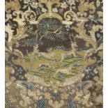 A Continental needlework fragment, 18th century and later, Depicting a stag being pursued by thre...