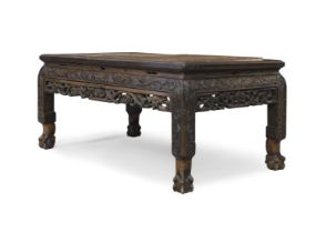 A Chinese hongmu marble inset table, Qing dynasty, Daoguang period, The rectangular top above car...