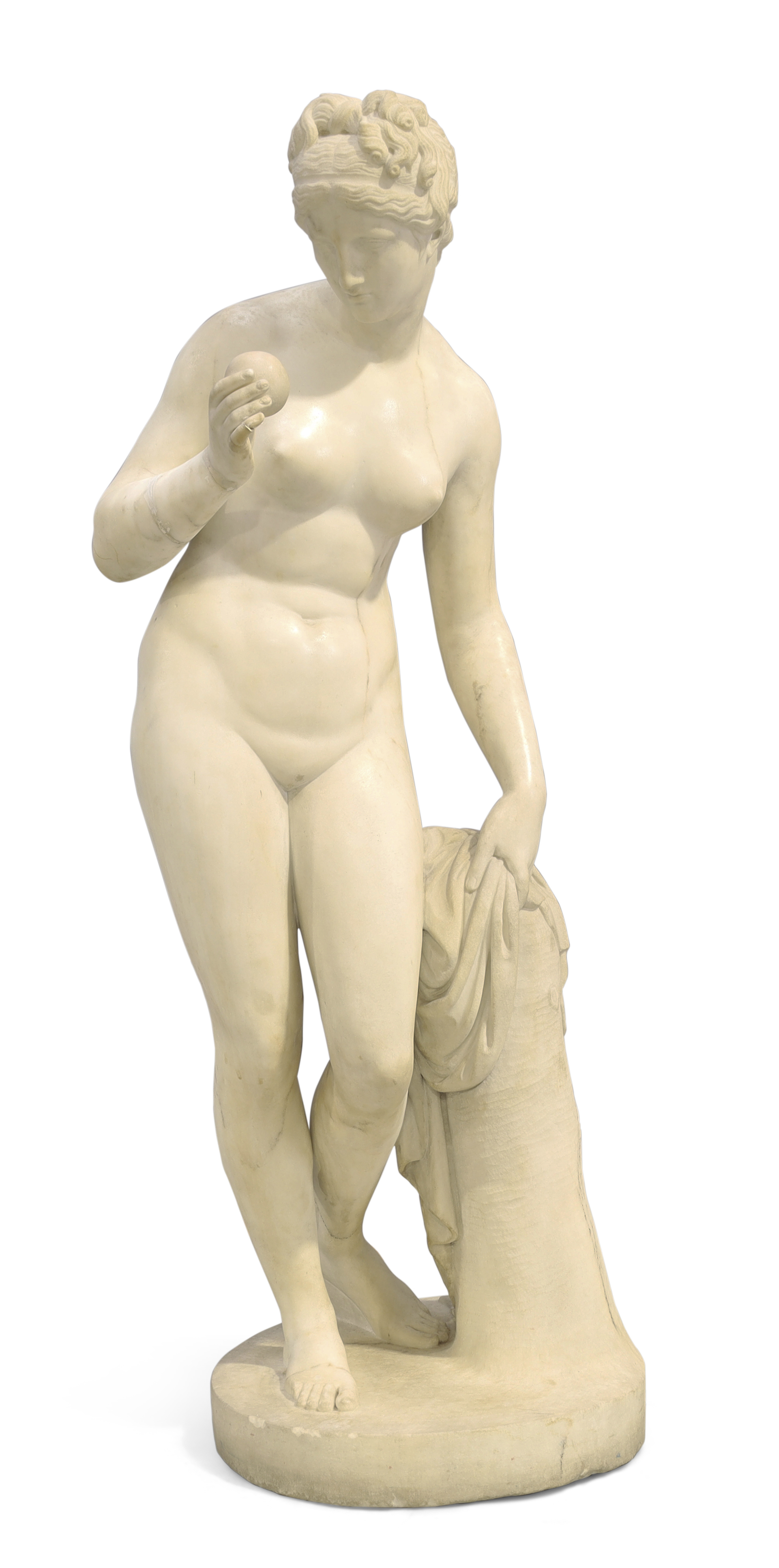 After Bertel Thorvaldsen, Swedish, 1770-1844, an Italian marble figure of Venus with an Apple,  E...