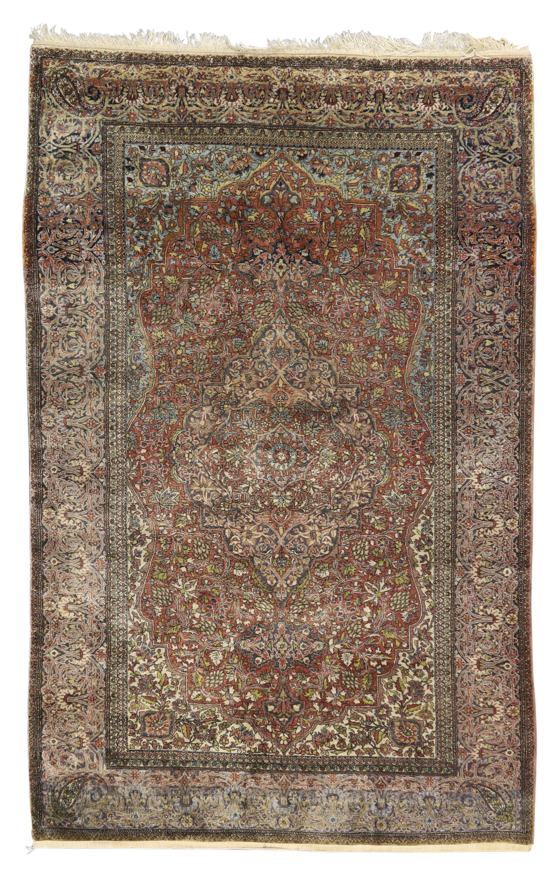 A Persian silk Kashan 'Mohtasham' rug, First quarter 20th century,  The central floral medallion ...