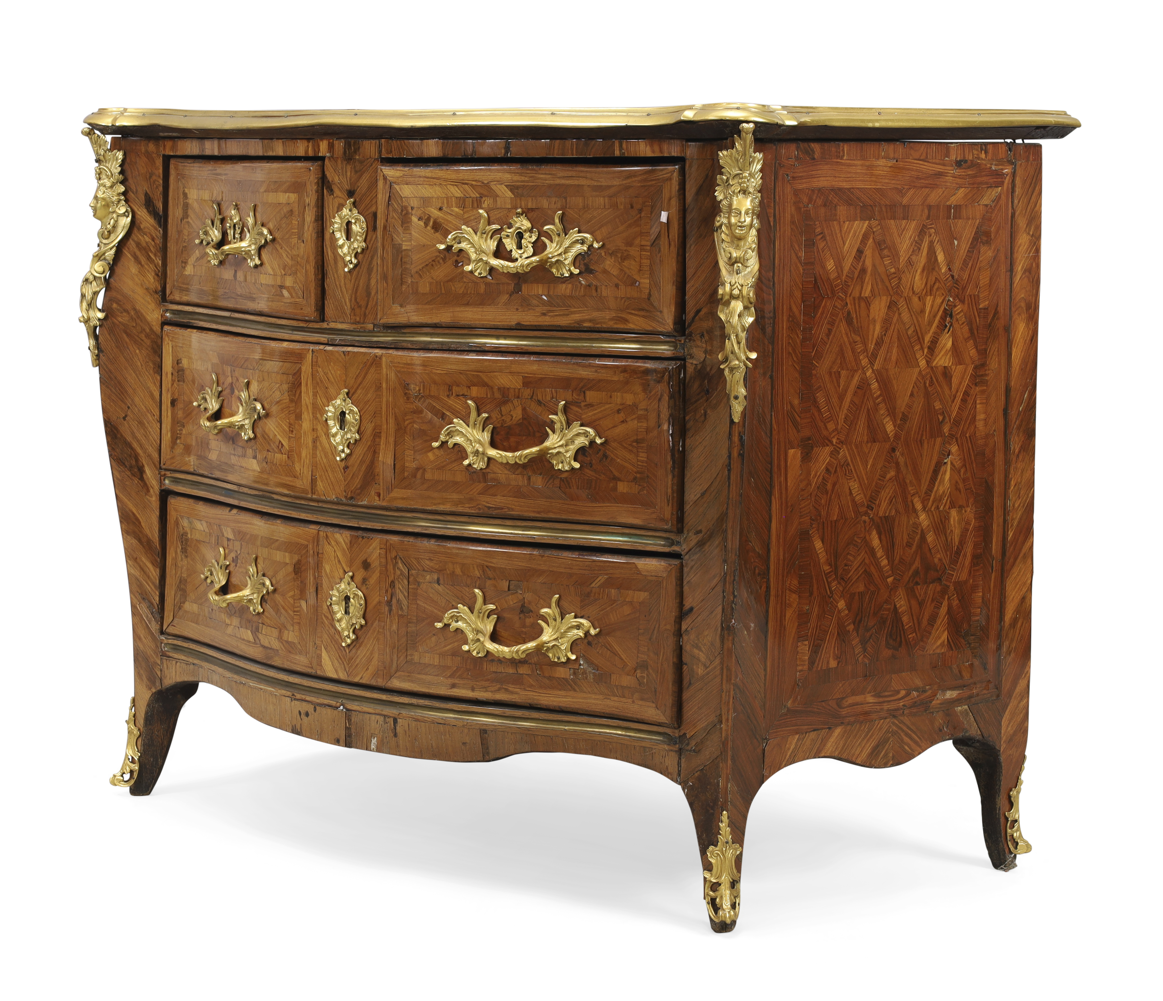 A Louis XV ormolu-mounted kingwood parquetry serpentine commode, By Guillaume Schwingkens, second... - Image 2 of 5