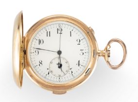 A full hunter minute repeating chronograph pocket watch, Swiss, late 19th century, Movement with ...