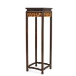 A Chinese rosewood square jardinière stand, Late Qing dynasty, The rectangular top inset with bur...