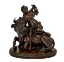 A French bronze group of Europa and the Bull, Late 19th century, The Phoenician princess depicted...