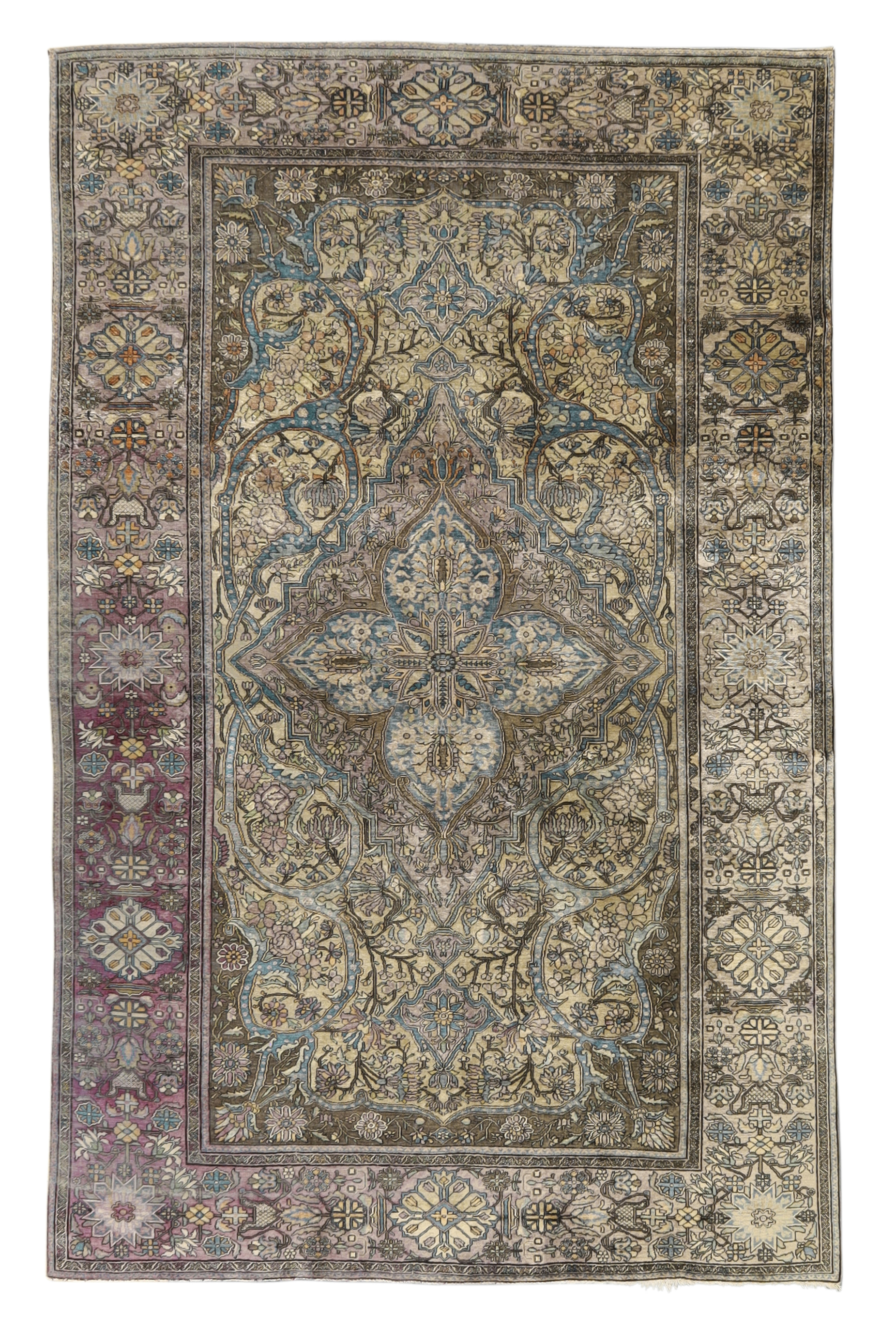 A Persian silk Kashan 'Mohtasham' rug, Last quarter 19th century,  The central field with stylise...